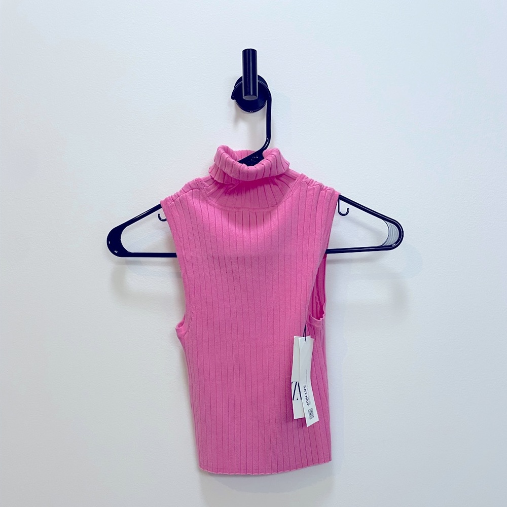 Zara pink turtleneck tank top